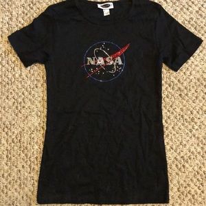 Black nasa meatball rhinestone shirt